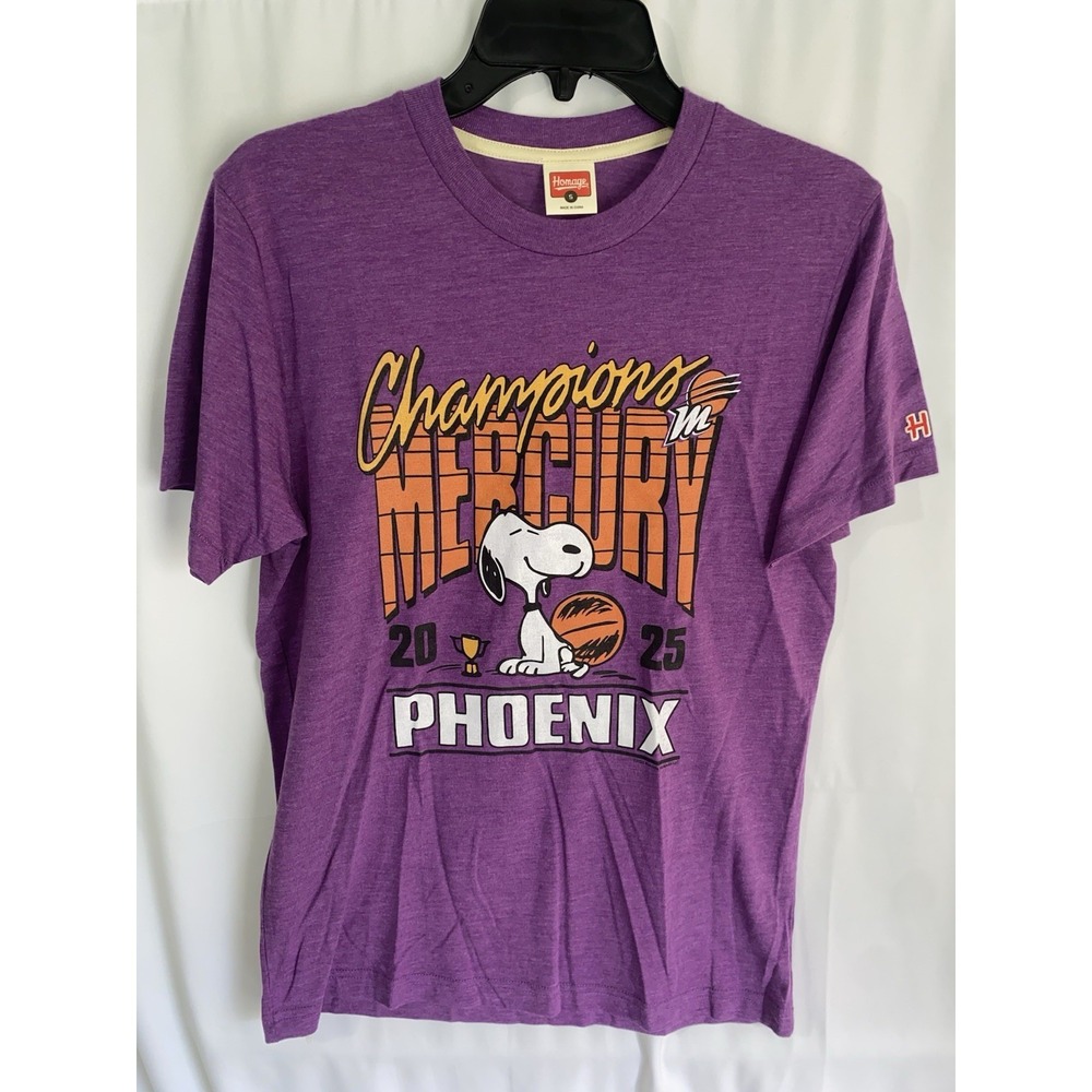 Homage Phoenix‎ Mercury Snoopy Peanuts Cartoon 2025 WNBA T Shirt Small NWOT